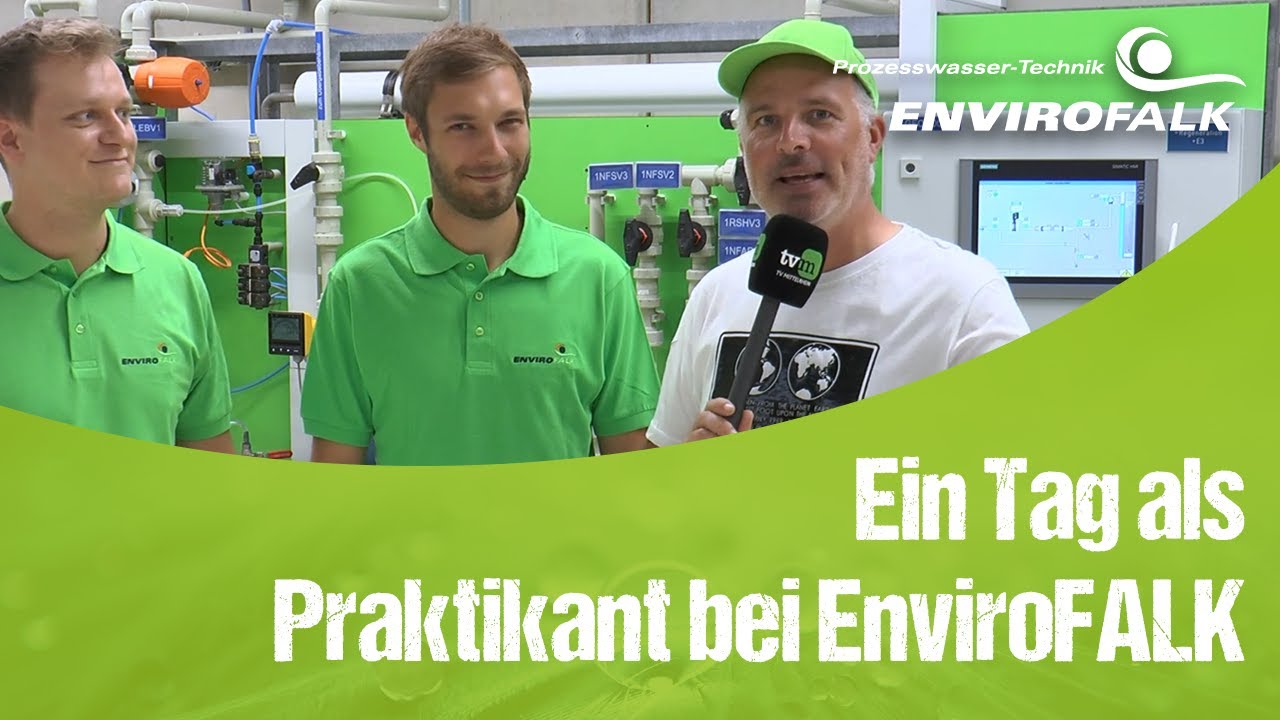 Interview mit zwei Mitarbeitern und der Überschrift "Ein Tag als Praktikant bei EnviroFALK"