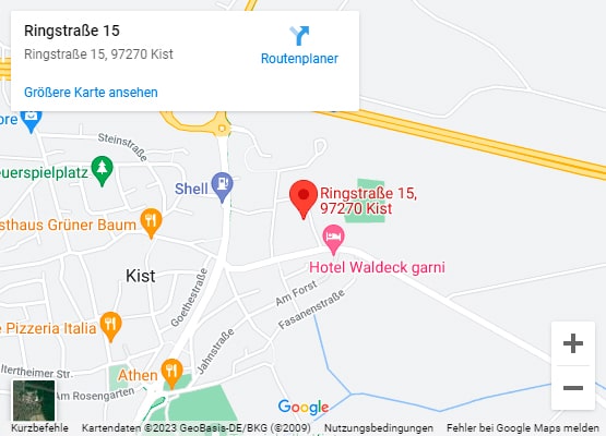 Karte von GoogleMaps mit dem Standort Ringstraße 15 97270 Kist